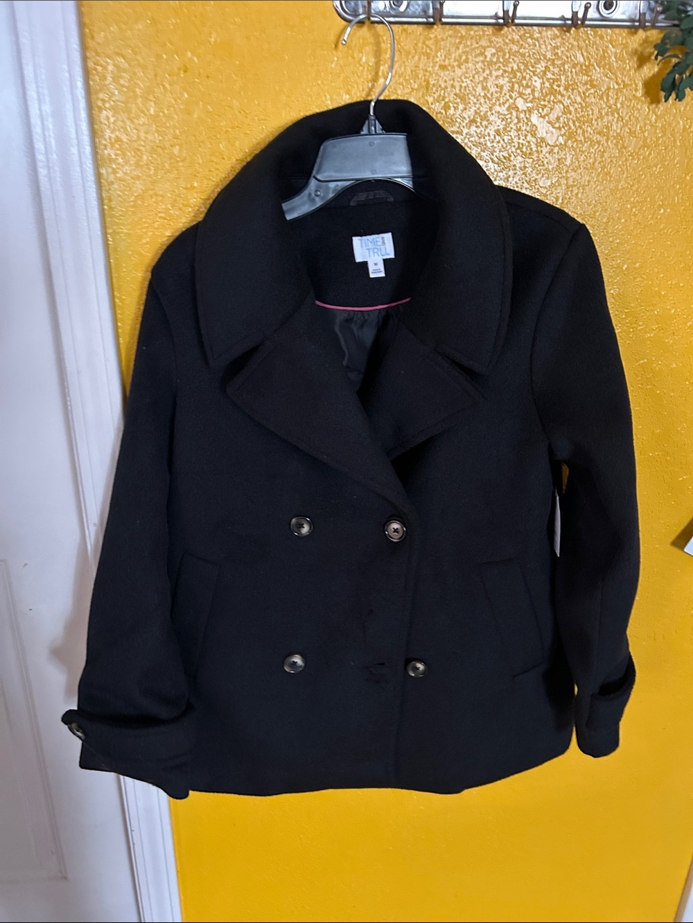 Time and Tru Women's Black Double-Breasted Pea Coat